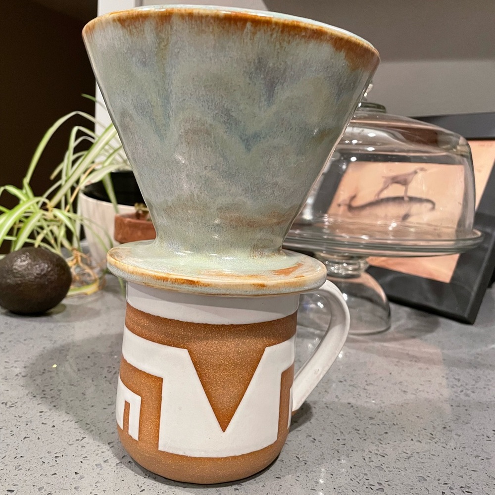 Ceramic coffee pour over homemade in Bend, Oregon.